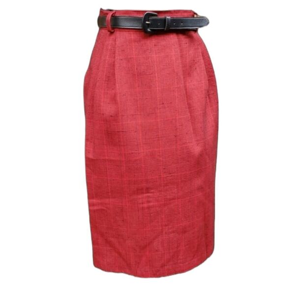 VINTAGE red plaid midi skirt - Picture 1 of 6